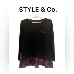 STYLE & Co. Black and Plaid 2fer Top LP
